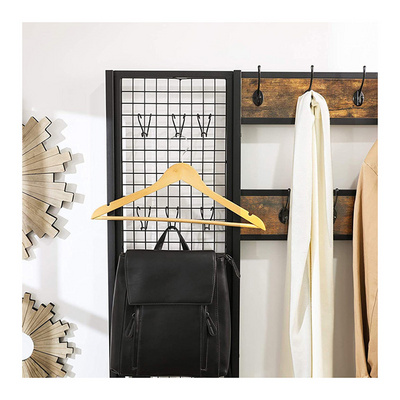 3-in-1 Hall Tree Storage Shelves Entryway Stand Shoe Bench Coat Rack With Grid Wall Multifunctional Hallway Shelf