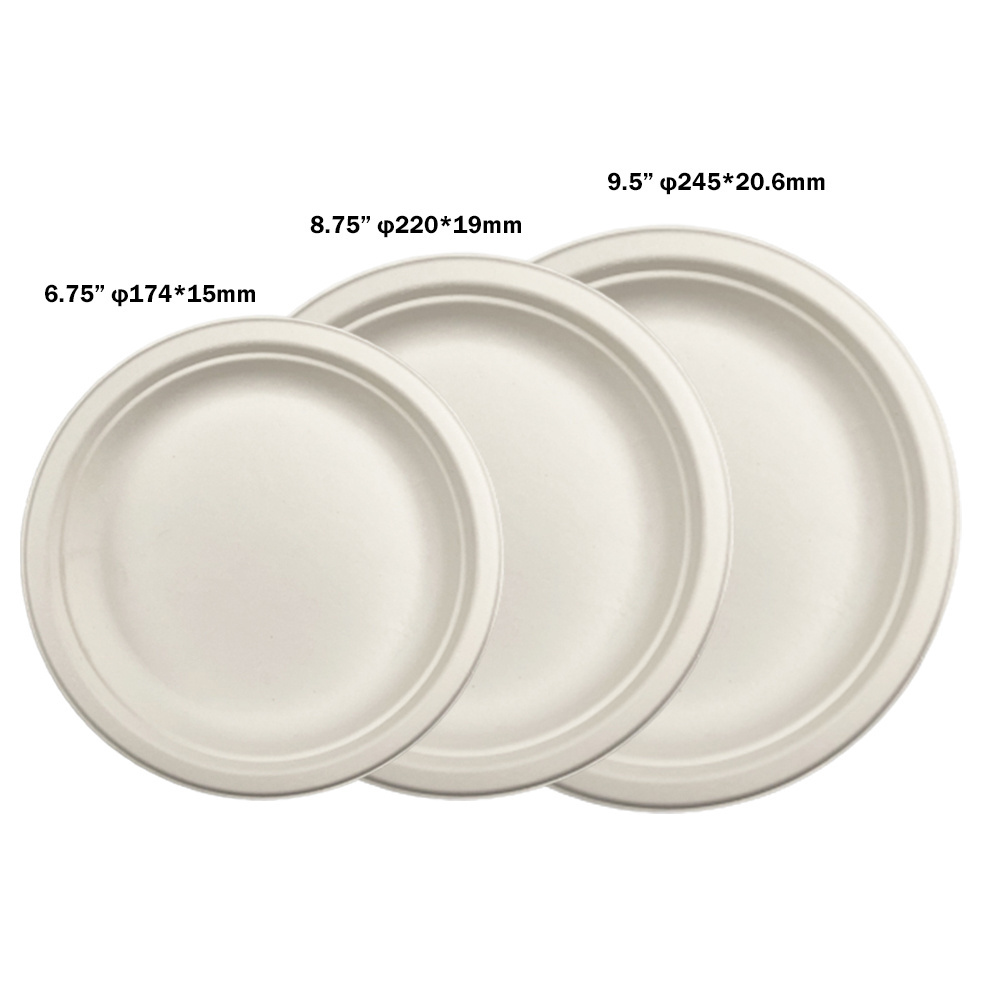 7 inch Round Disposable Paper Plate Sugarcane Bagasse Pulp Paper Party Plate Compostable 100% Biodegradable Plates