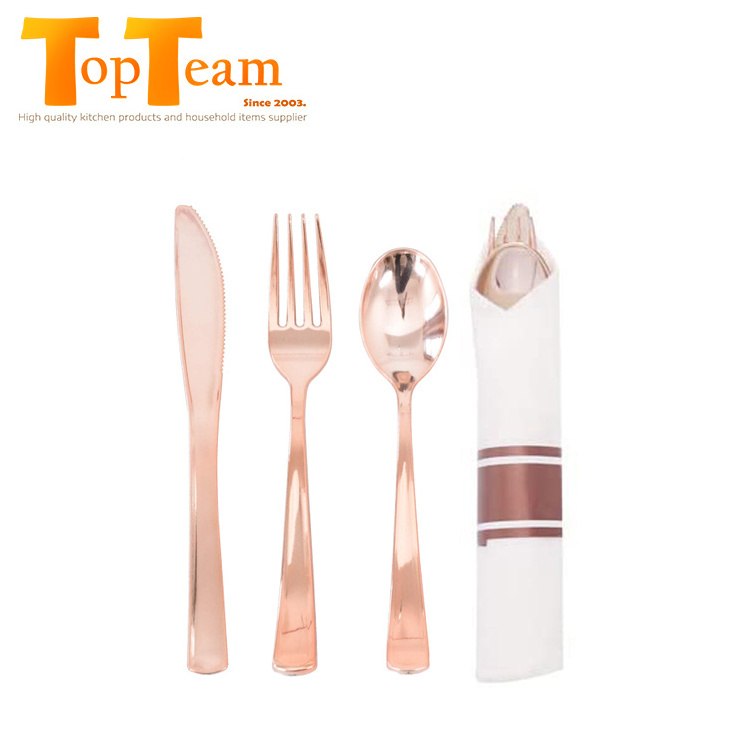 Disposable Gold Cutlery Gold Plastic Spoons Forks Knives and Plates 240 pcs Cutlery Set for Wedding