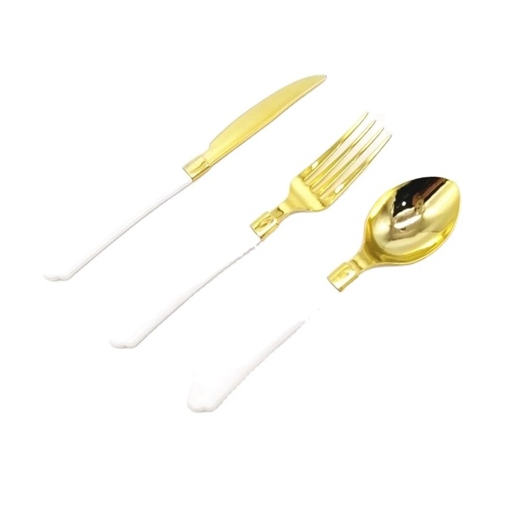 Disposable Gold Cutlery Gold Plastic Spoons Forks Knives and Plates 240 pcs Cutlery Set for Wedding