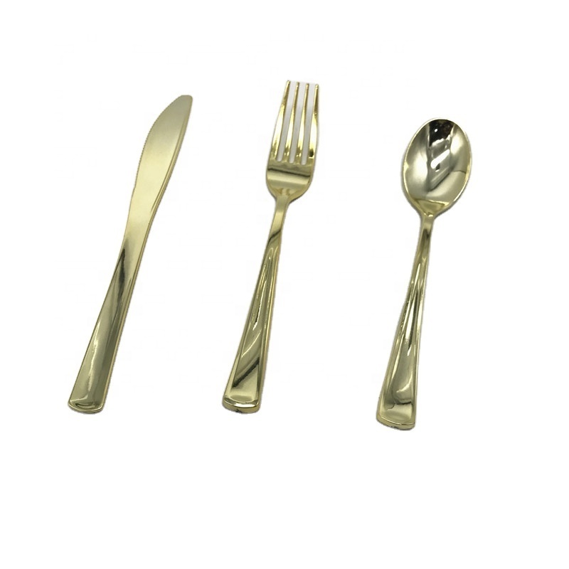 Disposable Gold Cutlery Gold Plastic Spoons Forks Knives and Plates 240 pcs Cutlery Set for Wedding