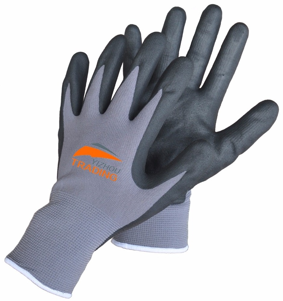 EN 388 Oil resistant 15 Gauge Spandex Nylon knitted Micro nitrile foam work gloves