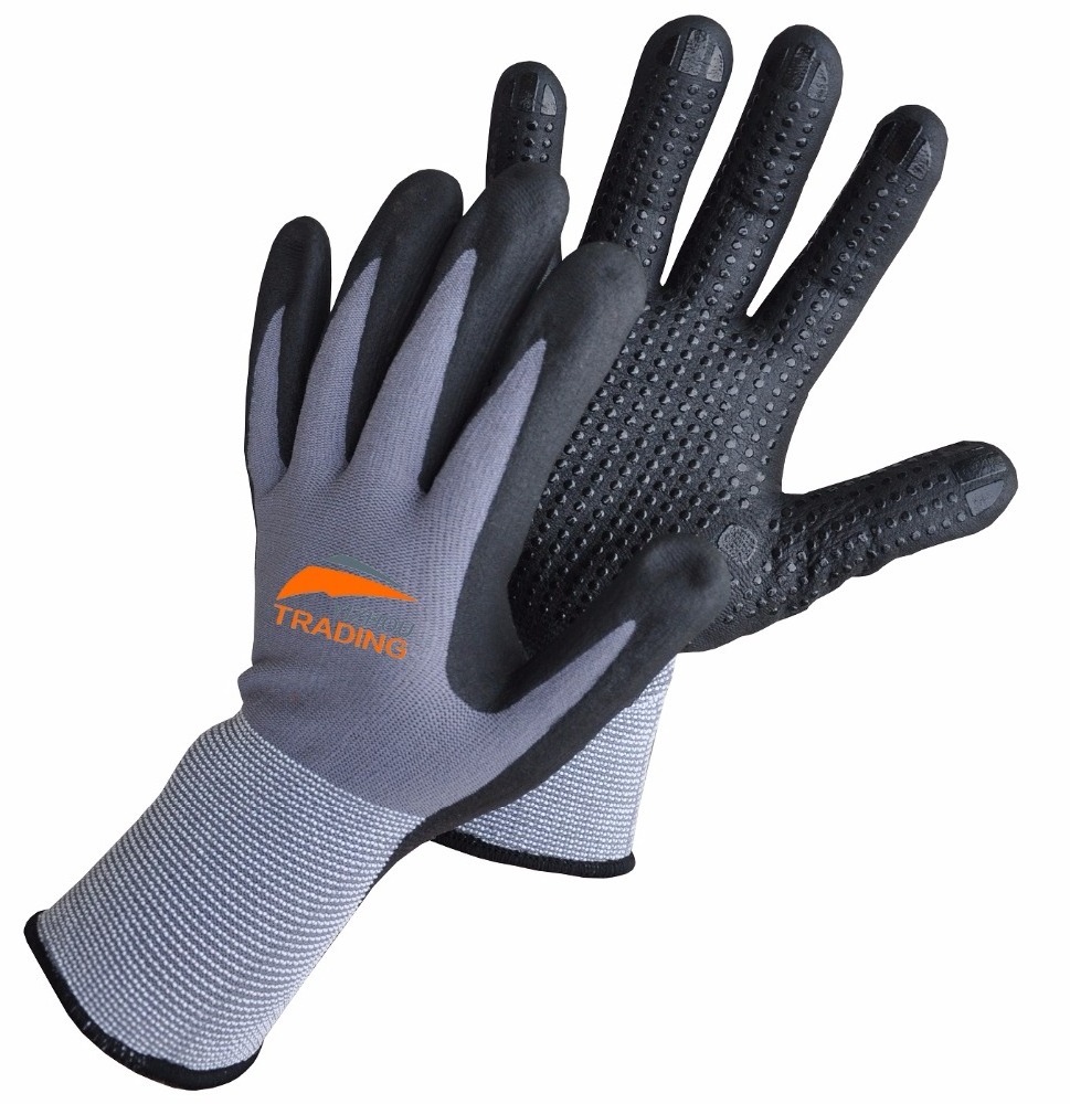 EN 388 Oil resistant 15 Gauge Spandex Nylon knitted Micro nitrile foam work gloves