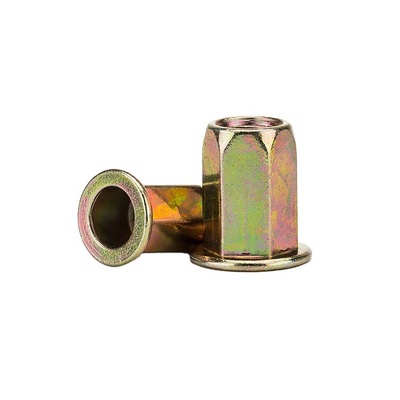 Carbon steel flat head full hex head rivet nut with yellow zinc plated