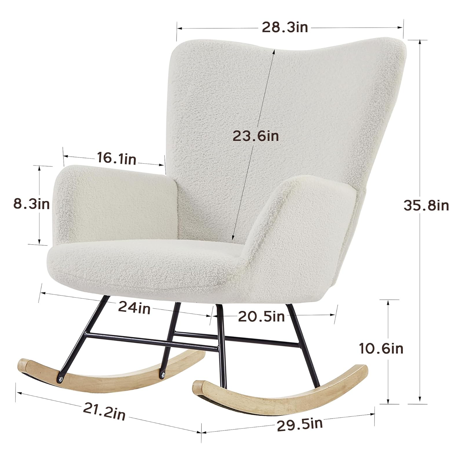 Modern upholstered teddy fabric upholstered seats high back armchairs living room white rocking chairs