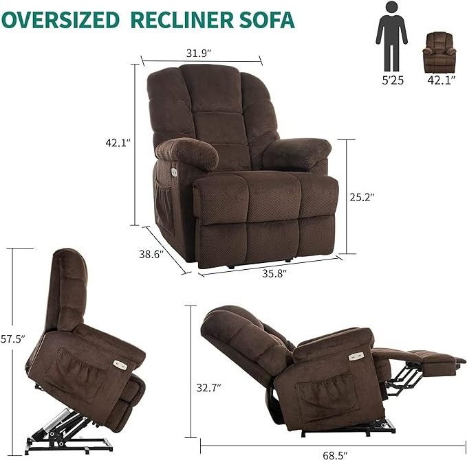 Living Room Recliner Chair Massage Single Sofa Adjustable Home Theater Seating with Thick Cushion and High Back Padded Backrest