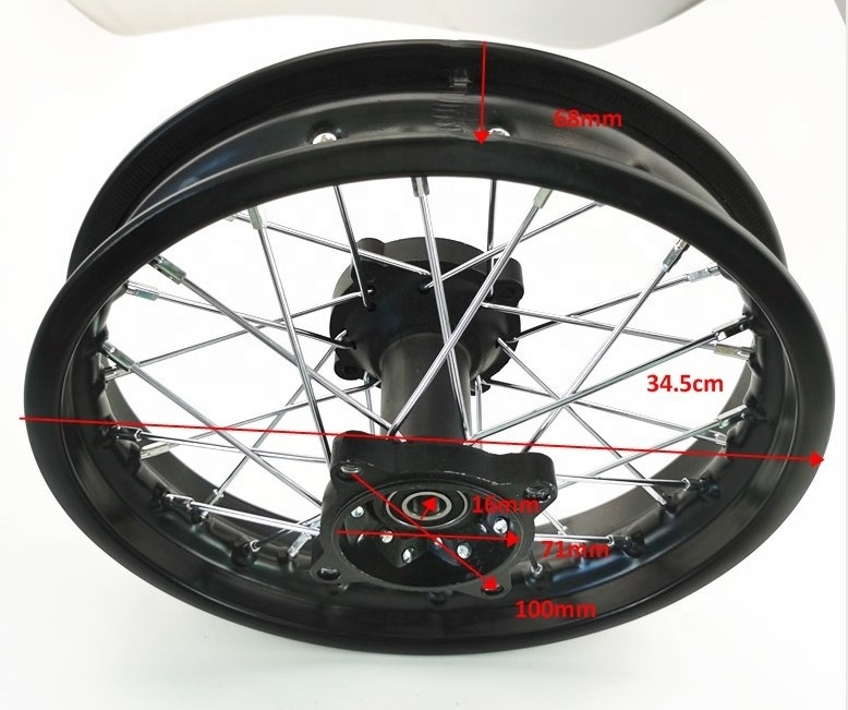 12mm 15mm Black dirt bike rear alloy rim wheel with hub 12inch 1.85x12for motocross CRF50 XR50 CRF70 XR70