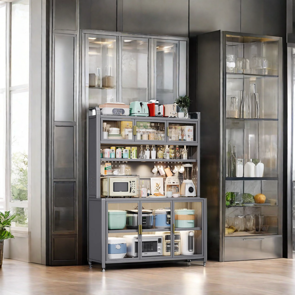 Kitchen Food Cabinet With Flip-top Door 6 Layer Mobile Kitchen Storage Holders Custom Industrial Stainless Steel Shelving Unit