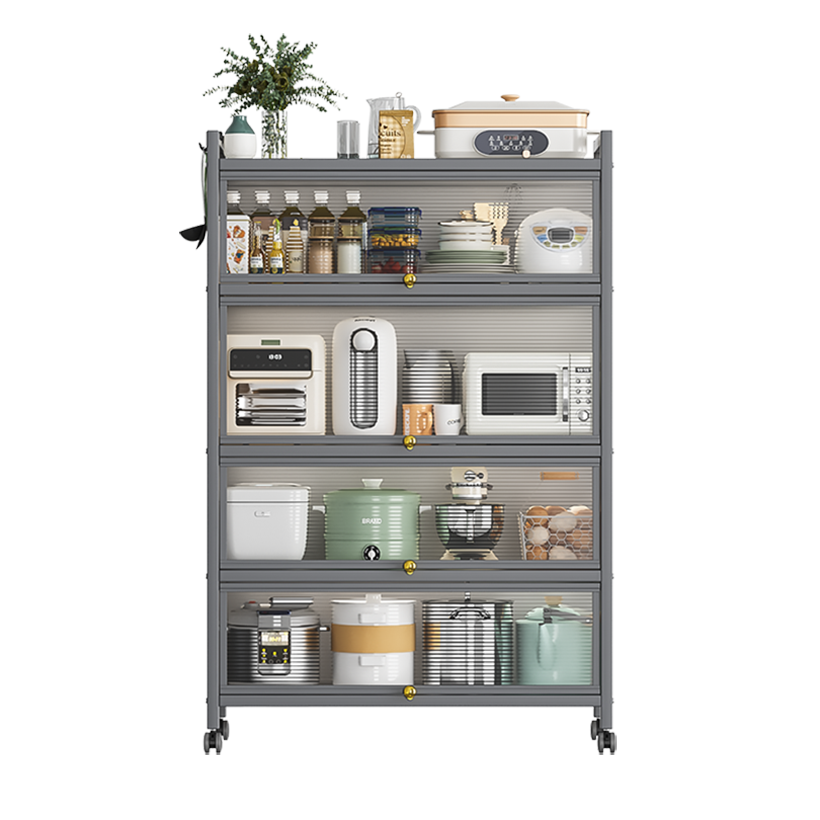 Kitchen Food Cabinet With Flip-top Door 6 Layer Mobile Kitchen Storage Holders Custom Industrial Stainless Steel Shelving Unit