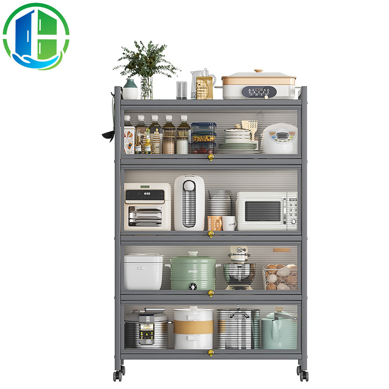 Square Storage Shelf Customizable Modern Removable Food Storage with Flip-Top Door  5-Layers Stainless Steel Storage Unit