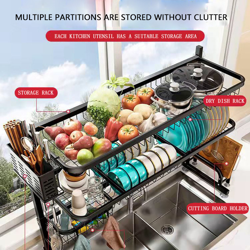 Over Sink Dish Drying Rack Compact Design Small Kitchen Organization with Chopstick Holder Chopping Board Bowls Dishes