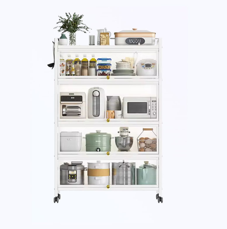 Kitchen Food Cabinet With Flip-top Door 6 Layer Mobile Kitchen Storage Holders Custom Industrial Stainless Steel Shelving Unit