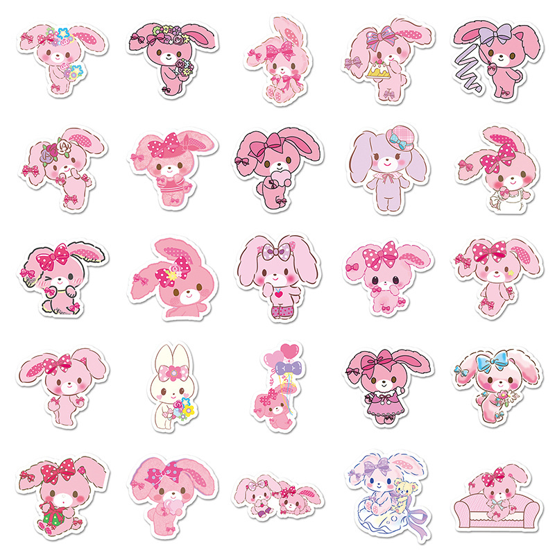 50pcs Bonbonribbo Cartoon Sticker Cute Pink Bunny Girl Graffiti Decoration Mobile Phone Sanrio Sticker