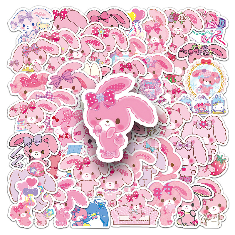 50pcs Bonbonribbo Cartoon Sticker Cute Pink Bunny Girl Graffiti Decoration Mobile Phone Sanrio Sticker