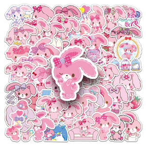 50pcs Bonbonribbo Cartoon Sticker Cute Pink Bunny Girl Graffiti Decoration Mobile Phone Sanrio Sticker