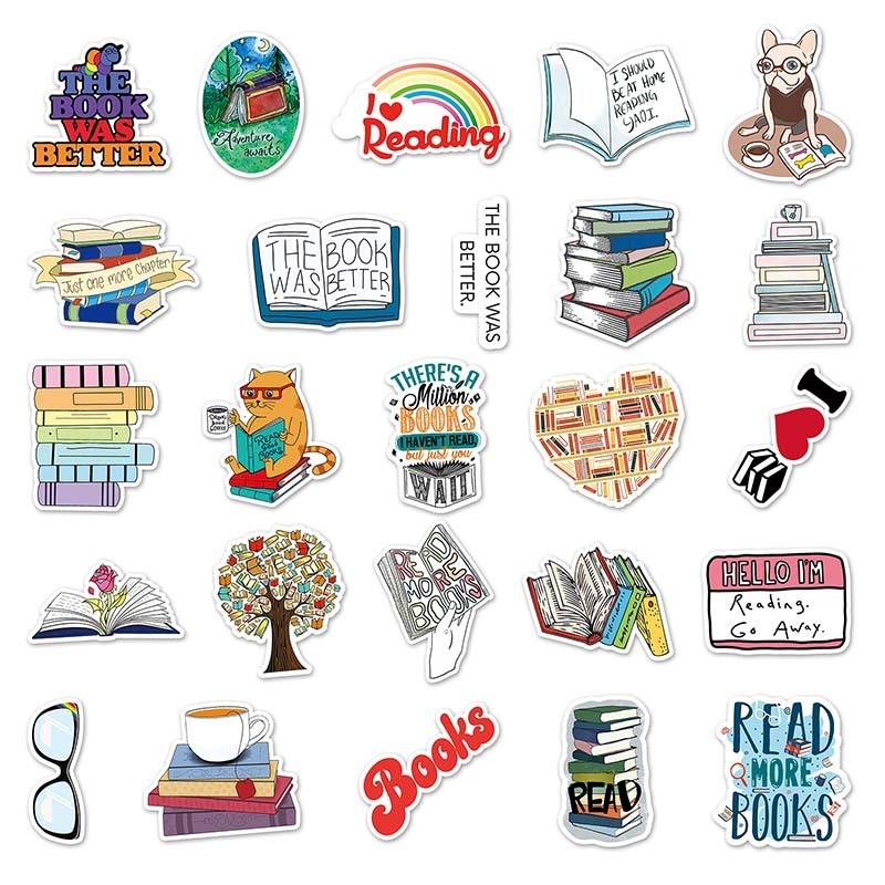 50Pcs Wholesale Price Waterproof Label Custom Sticker Decorative Laptop Luggage Cute Cartoon Reading Sticker