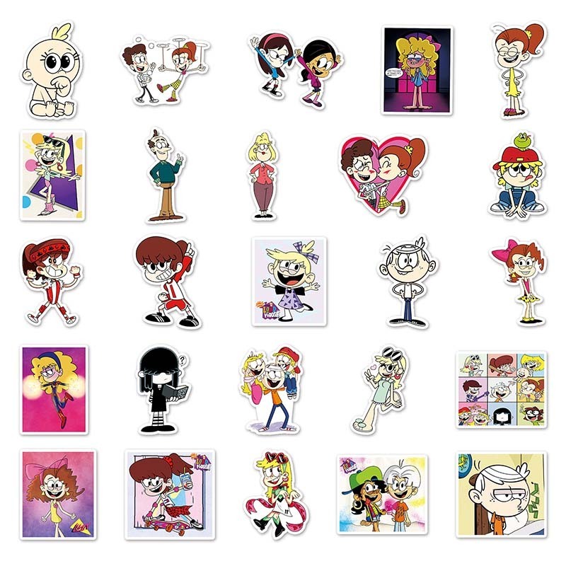 50pcs Factory Direct Sale Laptop Water Cup Die-cut Self-adhesive Label Waterproof Anime The Loud House Stickers