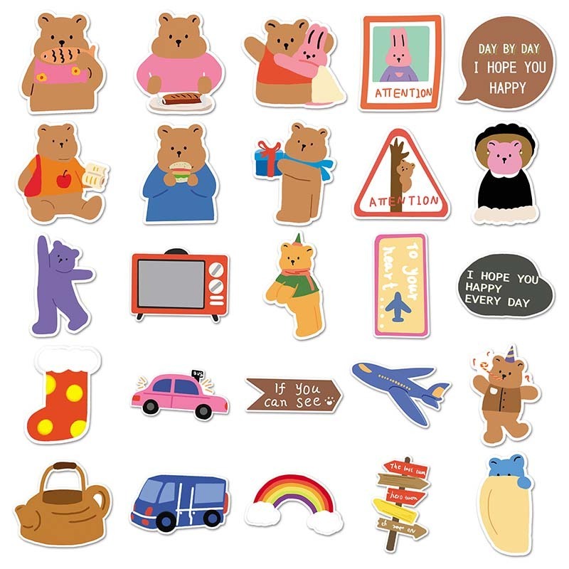 50 PCS Factory Outlet Sale Cute Wall Cartoon Custom Korean Bear Stickers For Kids Award Phone Luggage Cup Label