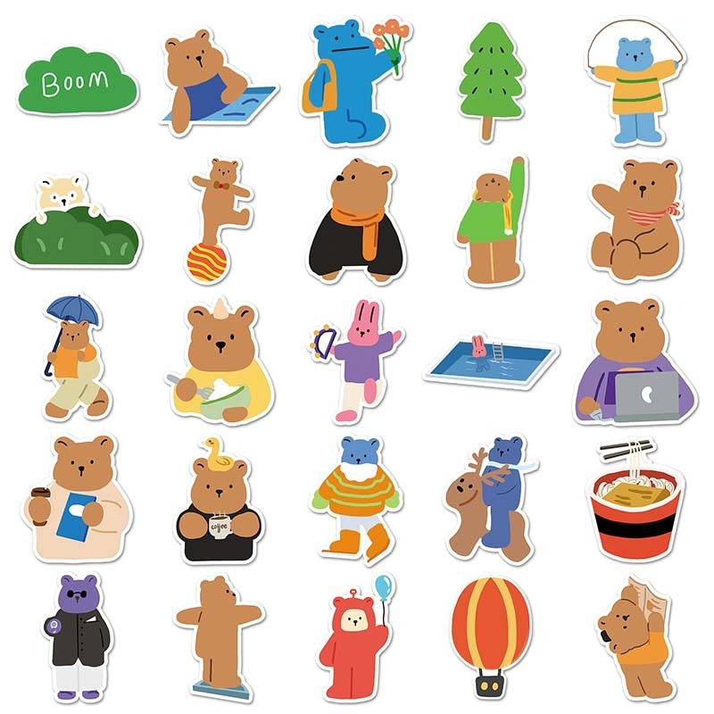 50 PCS Factory Outlet Sale Cute Wall Cartoon Custom Korean Bear Stickers For Kids Award Phone Luggage Cup Label