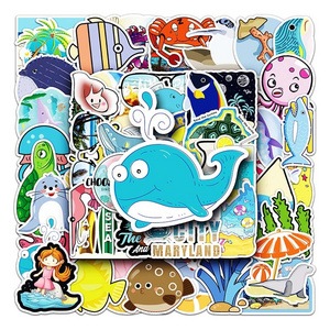 50 PCS High Quality Cartoon Cute Kawaii Creative Wall Decoration Sticker Waterproof Marine Organism Ocean Series  Stickers