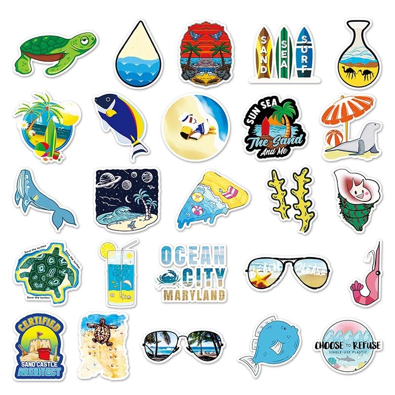 50 PCS High Quality Cartoon Cute Kawaii Creative Wall Decoration Sticker Waterproof Marine Organism Ocean Series  Stickers