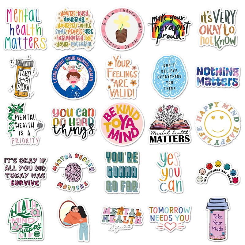 100pcs High Quality Characters Motivational Healing Cartoon Sticker Cutting Vinyl Mental Health Sticker