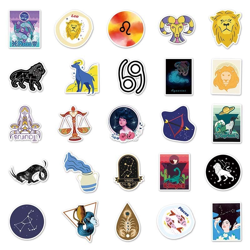 50Pcs Wholesale Price Waterproof Label Sticker Cartoon Fun Graffiti Decorative Luggage Laptop Twelve Constellations Sticker