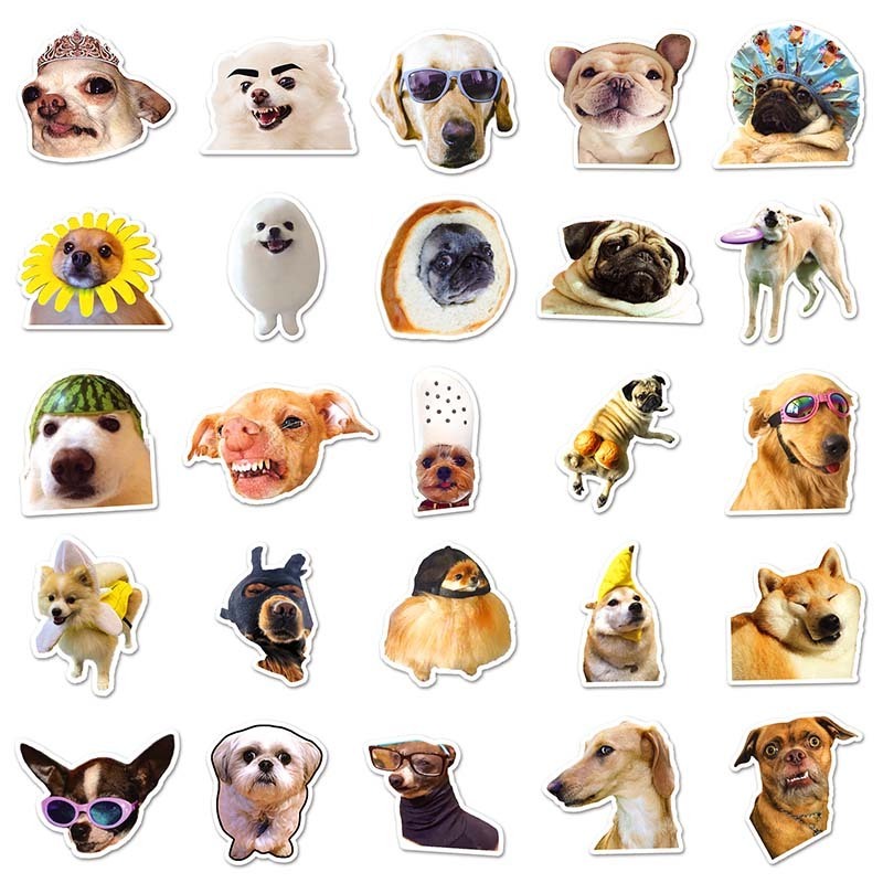 50Pcs High Quality Cartoon Waterproof Animal Stickers Decorative Pet Dog Pet Meme Sticker For Notebook Wall Laptop Car