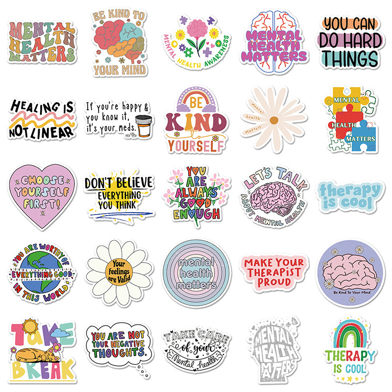 100pcs High Quality Characters Motivational Healing Cartoon Sticker Cutting Vinyl Mental Health Sticker