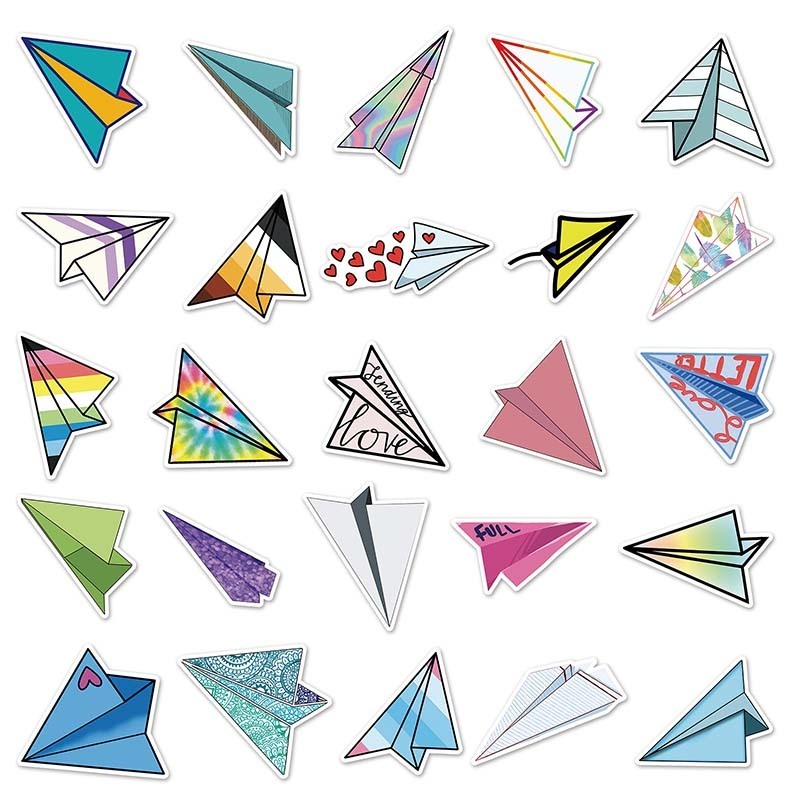 50pcs Cheap Personalized Good Price Vinyl Waterproof Sticker Decorative Laptop Cute Cartoon Paper Plane Kid Sticker