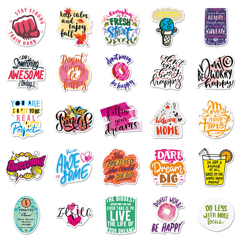 Factory Hot Sale 100PCS Aesthetic Positive Word Sticker colorful Fashional Inspirational English Sentences Sticker