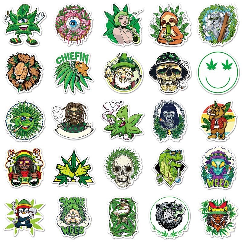 50Pcs Wholesale Price Waterproof Label Custom Sticker Decorative Laptop Luggage Cartoon Hemp Leaf Sticker