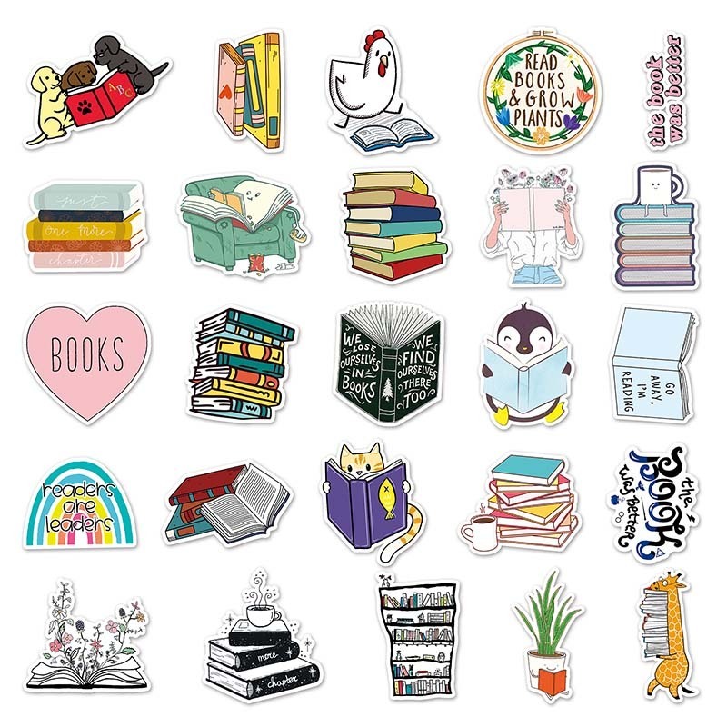 50Pcs Wholesale Price Waterproof Label Custom Sticker Decorative Laptop Luggage Cute Cartoon Reading Sticker