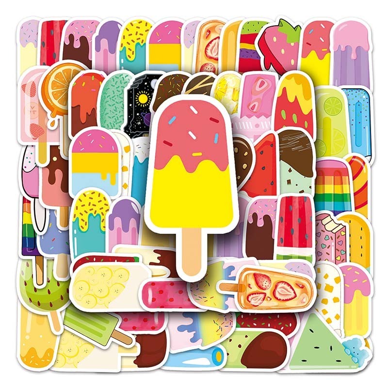 50Pcs Manufacturers sell well Cute Waterproof Vinyl Cartoon Ice Cream Popsicle Sticker Pack For Girl Notebook Fridge Decoration