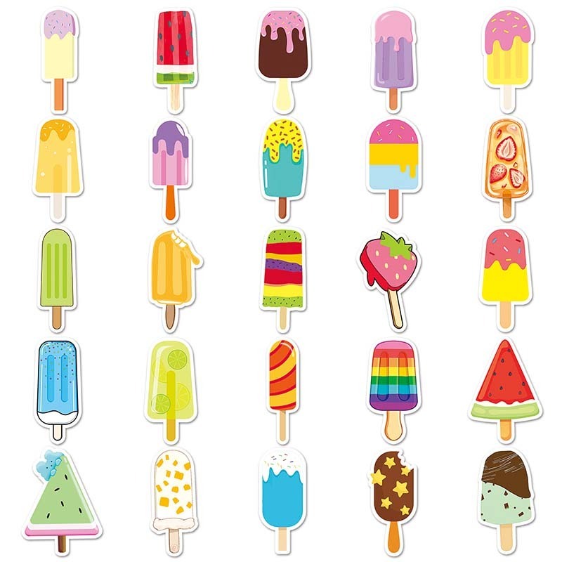 50Pcs Manufacturers sell well Cute Waterproof Vinyl Cartoon Ice Cream Popsicle Sticker Pack For Girl Notebook Fridge Decoration