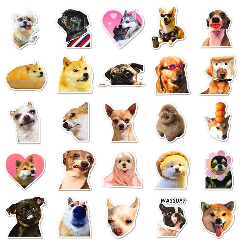 50Pcs High Quality Cartoon Waterproof Animal Stickers Decorative Pet Dog Pet Meme Sticker For Notebook Wall Laptop Car