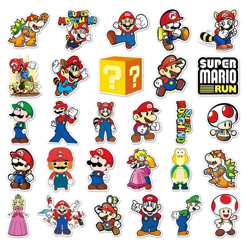 53PCS Cute Cartoon Switch Video Games Super Mario Stickers Die Cut Mirror Stickers