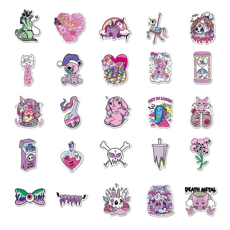 50pcs Factory Wholesale Trendy Graffiti Waterproof Decorative Car Stickers Cartoon Personalized Pastel Gothic Sticker