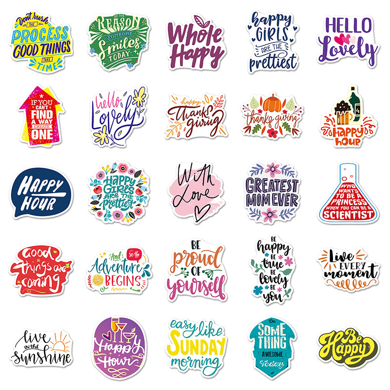 Factory Hot Sale 100PCS Aesthetic Positive Word Sticker colorful Fashional Inspirational English Sentences Sticker