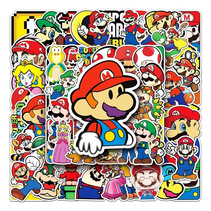 53PCS Cute Cartoon Switch Video Games Super Mario Stickers Die Cut Mirror Stickers