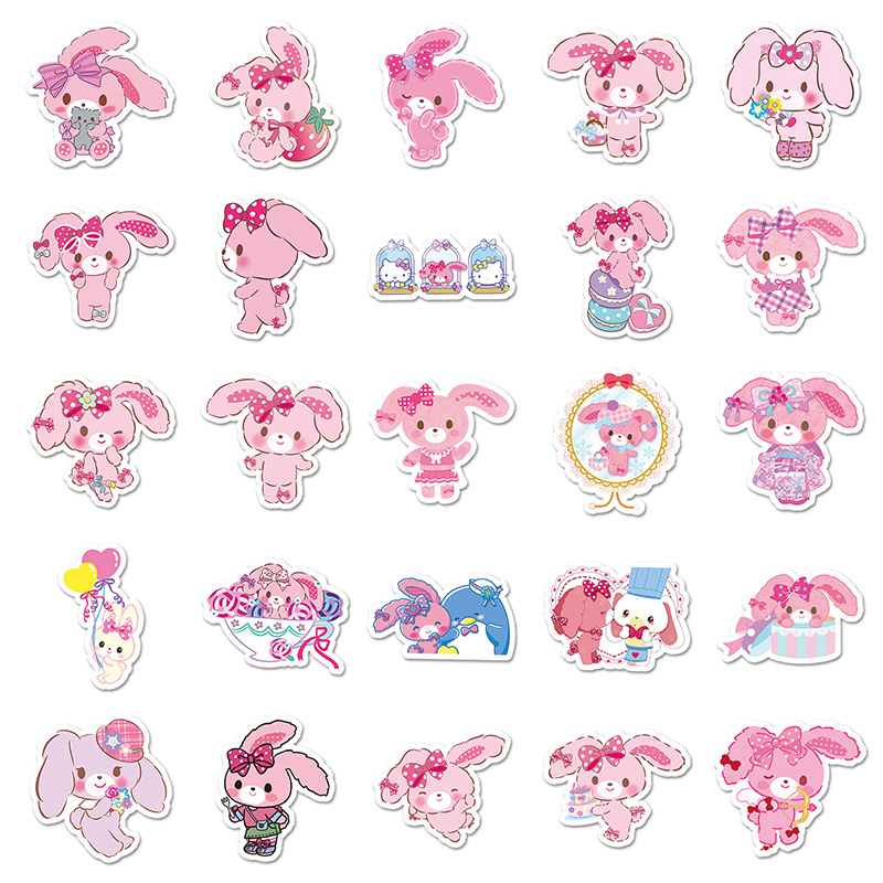 50pcs Bonbonribbo Cartoon Sticker Cute Pink Bunny Girl Graffiti Decoration Mobile Phone Sanrio Sticker