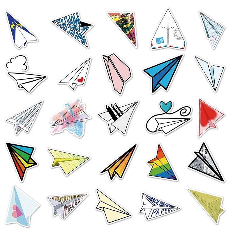 50pcs Cheap Personalized Good Price Vinyl Waterproof Sticker Decorative Laptop Cute Cartoon Paper Plane Kid Sticker