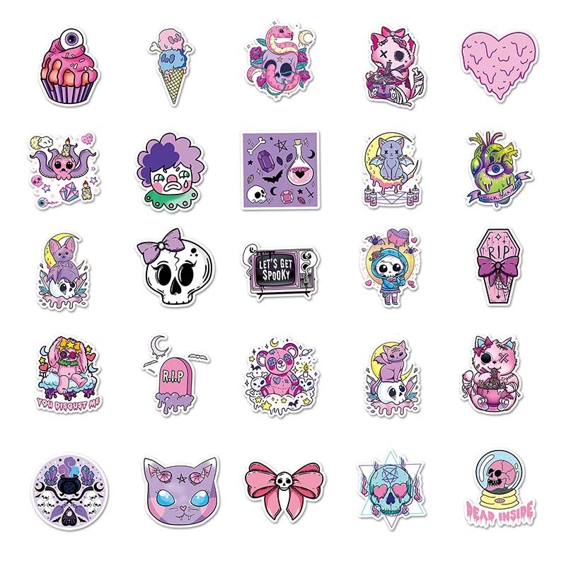 50pcs Factory Wholesale Trendy Graffiti Waterproof Decorative Car Stickers Cartoon Personalized Pastel Gothic Sticker