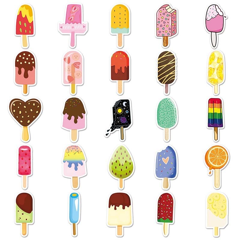 50Pcs Manufacturers sell well Cute Waterproof Vinyl Cartoon Ice Cream Popsicle Sticker Pack For Girl Notebook Fridge Decoration