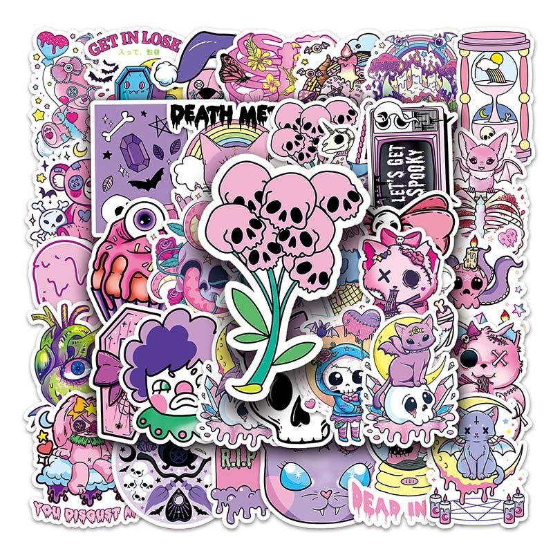 50pcs Factory Wholesale Trendy Graffiti Waterproof Decorative Car Stickers Cartoon Personalized Pastel Gothic Sticker