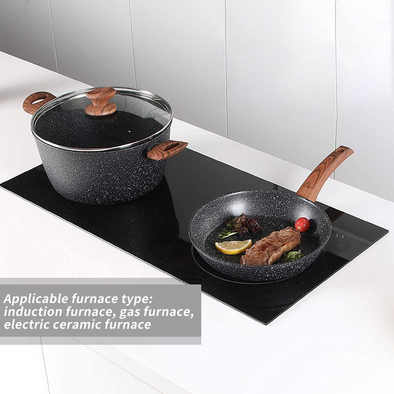 New Arrival Granite Cookware Set Nonstick Gas Cooker High Quality Wooden Handle Cookware