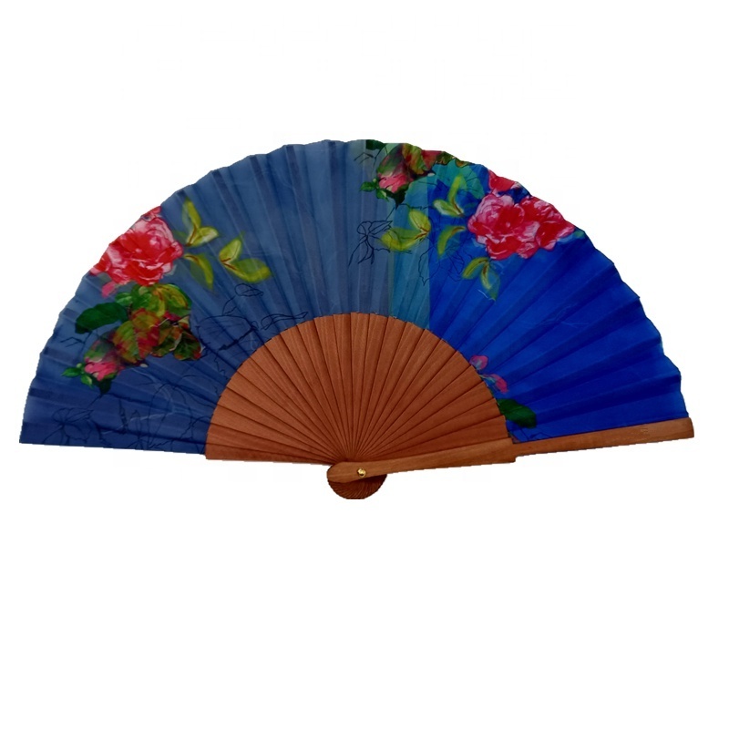 Wholesale 23 cm Handcrafted Spanish Hand Fan with Cotton Fabric and Wood for Summer