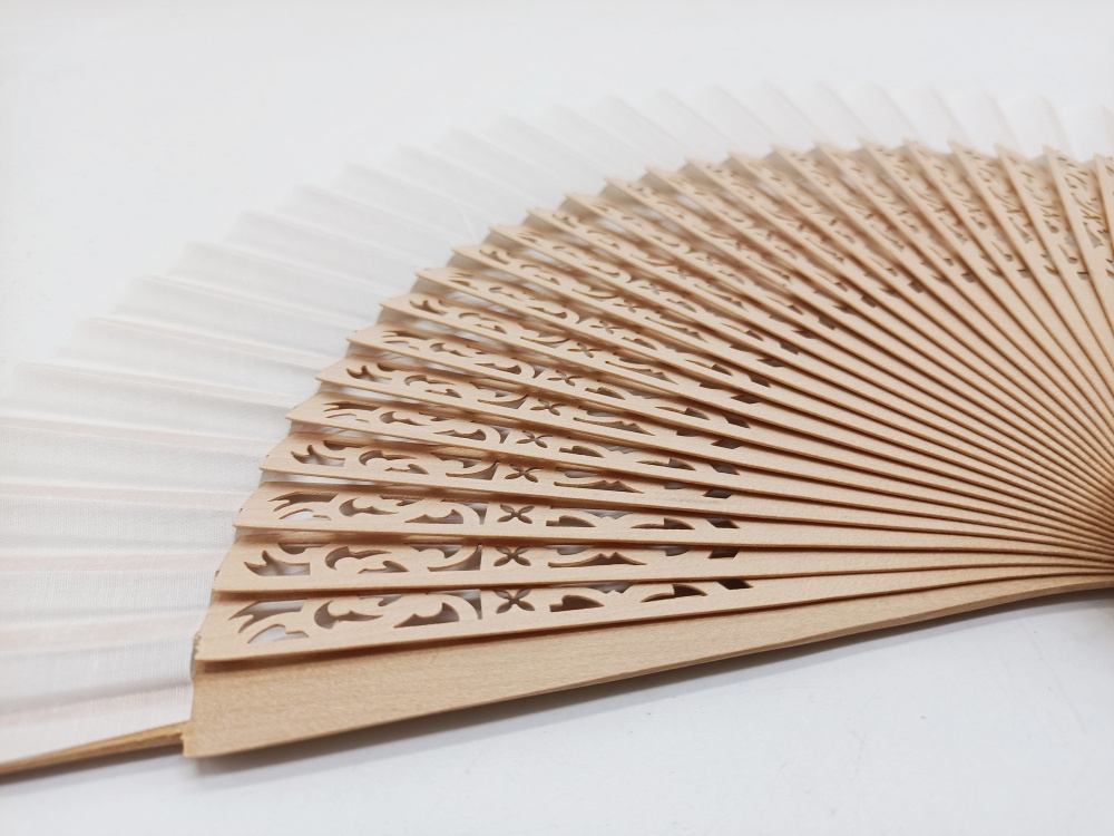 Wholesale 23cm hollow wooden fan Handcrafted Hand Fan with Cotton Fabric and Wood Ribs for Summer