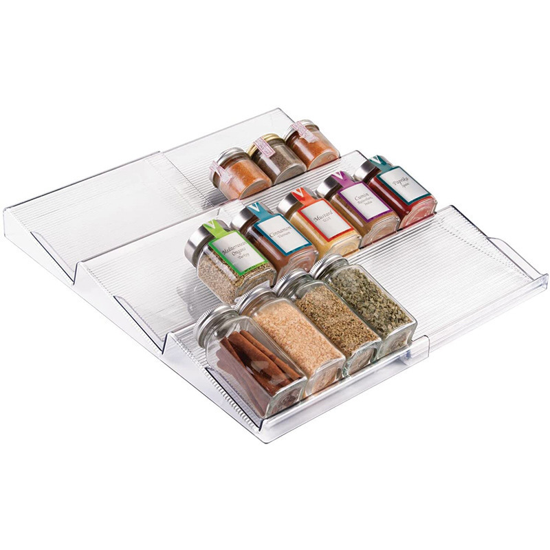 3-Layer Jars Spice Drawer Organizer Spice Storage Shelf Drawer  for Kitchen Cabinets Storage Kitchen Bottles Jars Storage Shelf