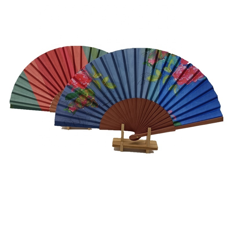 Wholesale 23 cm Handcrafted Spanish Hand Fan with Cotton Fabric and Wood for Summer